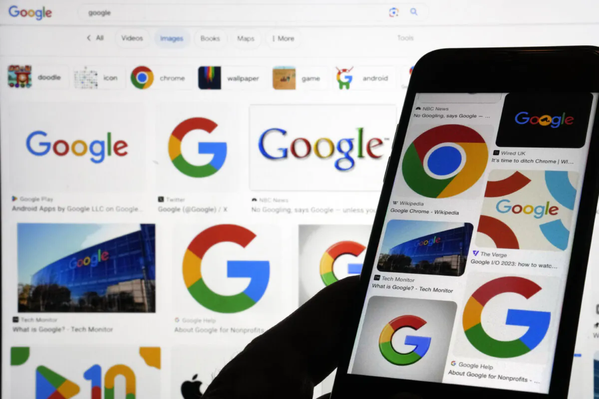 Google logos are shown when searched on Google in New York on Sept. 11, 2023. (Richard Drew/AP Photo)