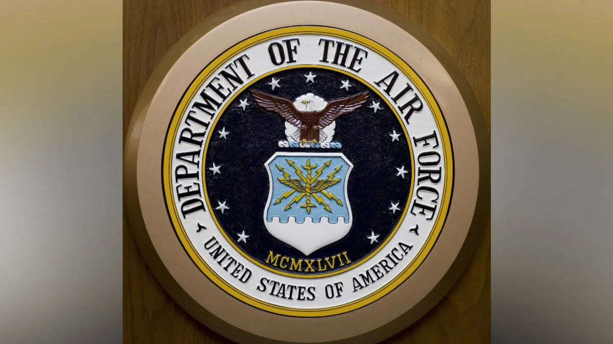 The Department of the Air Force seal hangs on the wall at the Pentagon in Washington on Feb. 24, 2009. (Paul J. Richards/AFP via Getty Images)