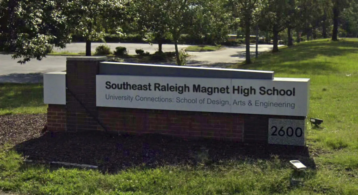 Signage at Southeast Raleigh Magnet High School in Raleigh, N.C., in July 2019. (Google Maps/Screenshot via The Epoch Times)