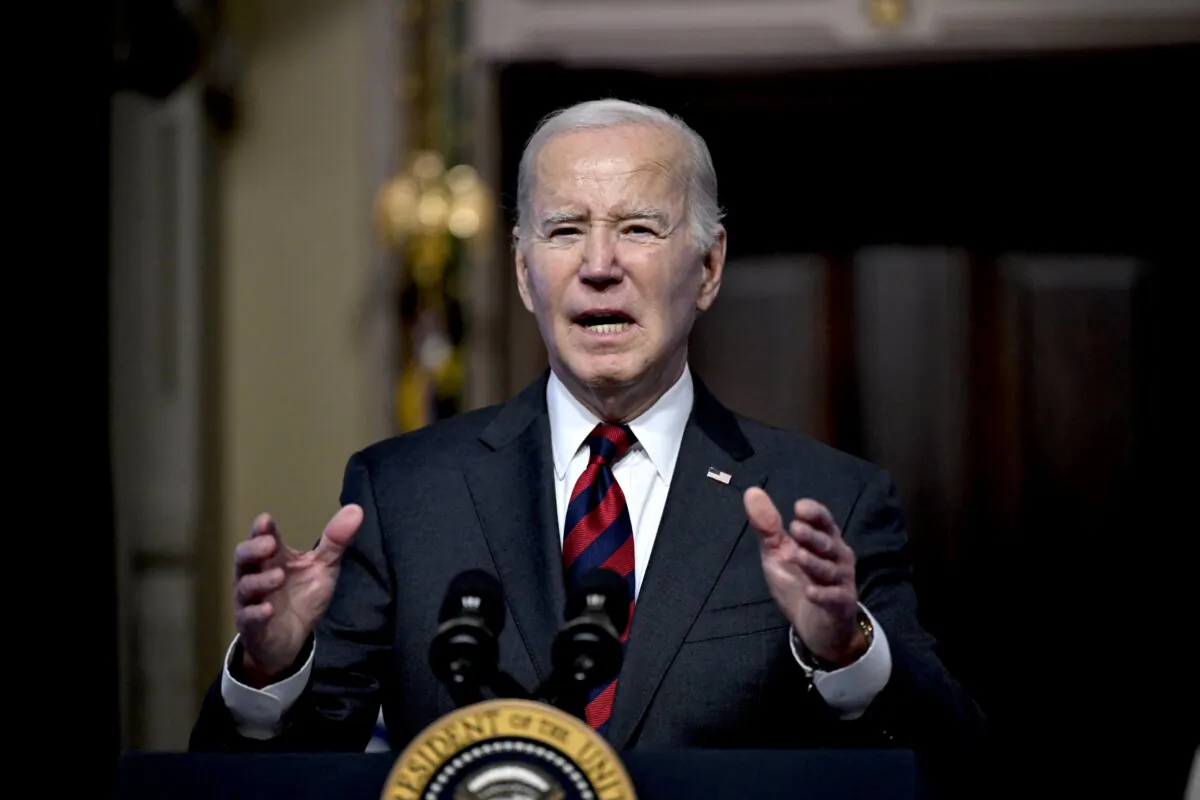 President Joe Biden delivers remarks on new actions to strengthen supply chains at the Indian Treaty Room of the White House on Nov. 27, 2023. (Andrew Caballero-Reynolds/AFP via Getty Images)