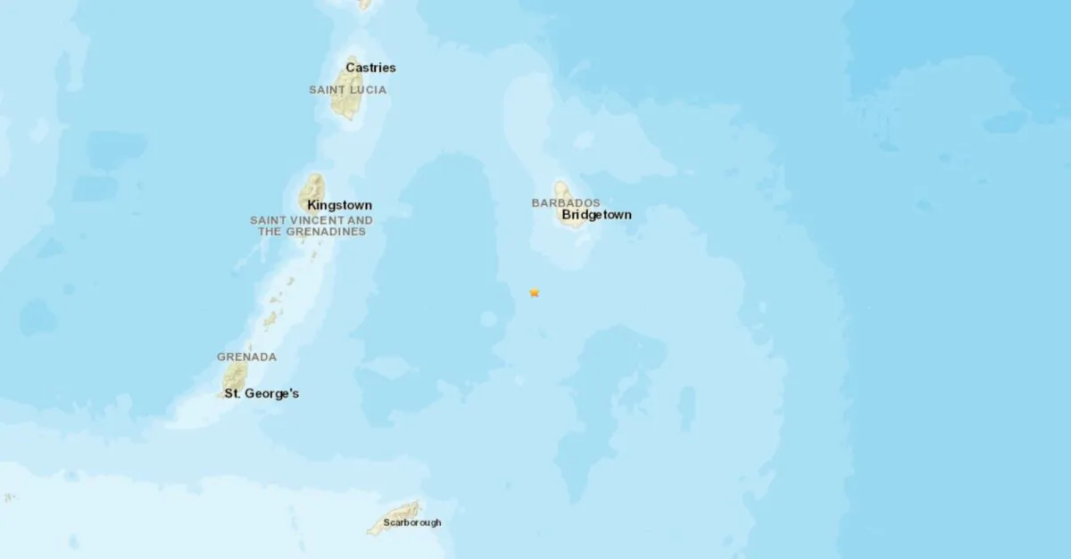 A magnitude 5.1 earthquake struck near the eastern Caribbean island of Barbados on Nov. 28, 2023. (USGS)