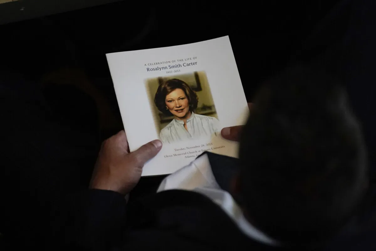 Attendees are seated before a tribute service for former first lady Rosalynn Carter at Glenn Memorial Church in Atlanta on Nov. 28, 2023. (Andrew Harnik/AP Photo)