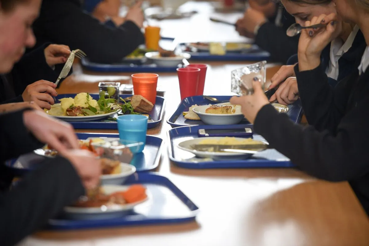 Children eating their lunch in the canteen at Royal High School Bath in Bath, England on Nov. 29, 2023. (PA)