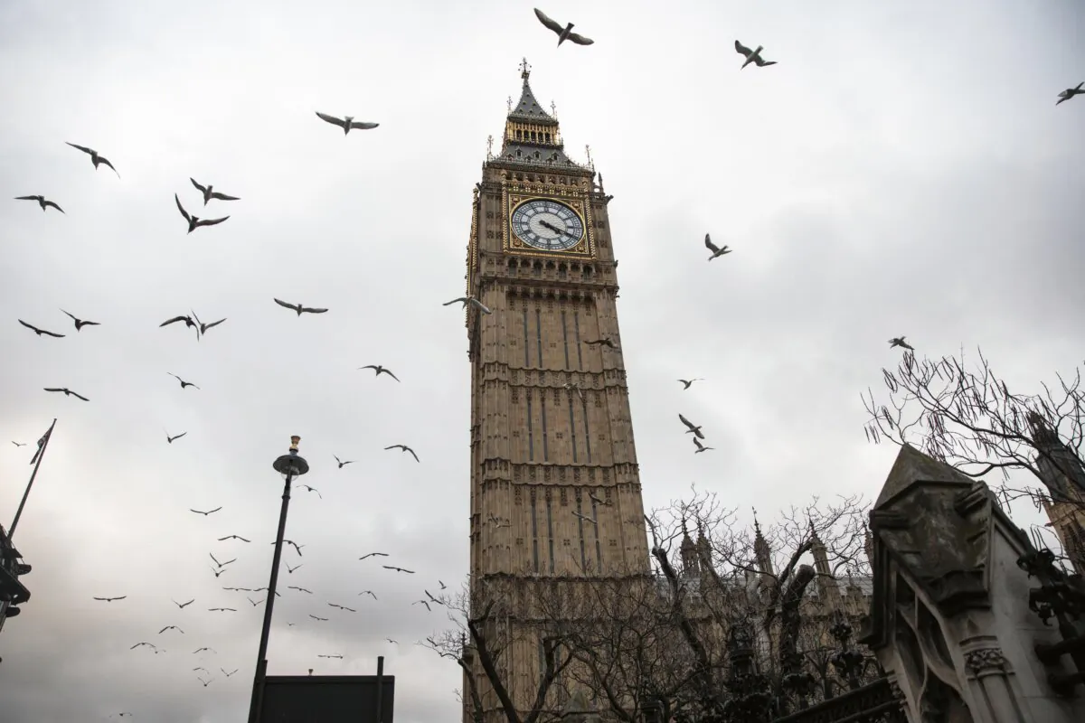 Birds fly past the Elizabeth Tower, commonly known as Big Ben, in London on Feb. 1, 2017. (Jack Taylor/Getty Images)