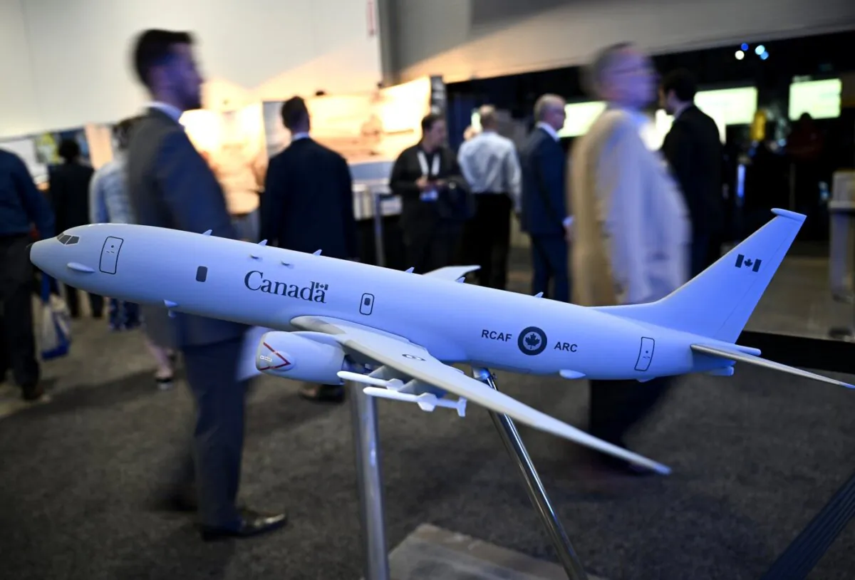 A scale model of the Boeing P-8 Poseidon is seen at the CANSEC trade show in Ottawa, on June 1, 2023. (The Canadian Press/Justin Tang)