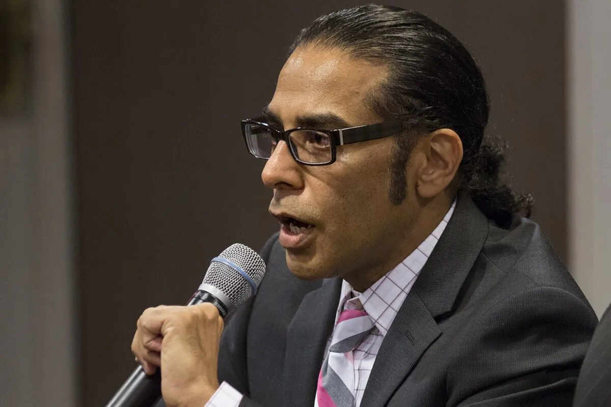 Mr. Gurpatwant Singh Pannun speaks in New York on Sept. 26, 2014. (The Canadian Press/AP-Craig Ruttle)