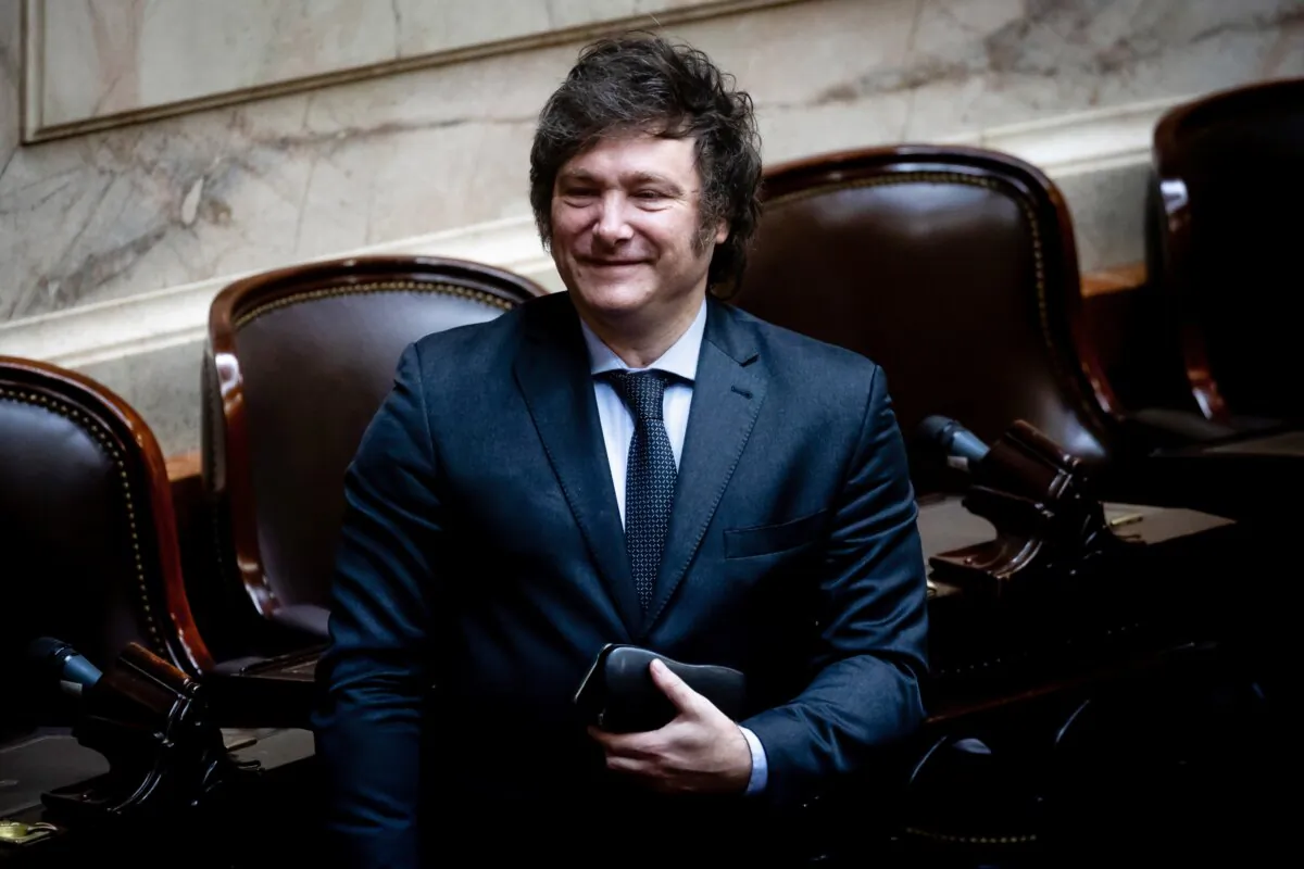 President-elect Javier Milei arrives at the National Congress for the official announcement of the final vote count in Buenos Aires, Argentina, on Nov. 29, 2023. (Tomas Cuesta/Getty Images)