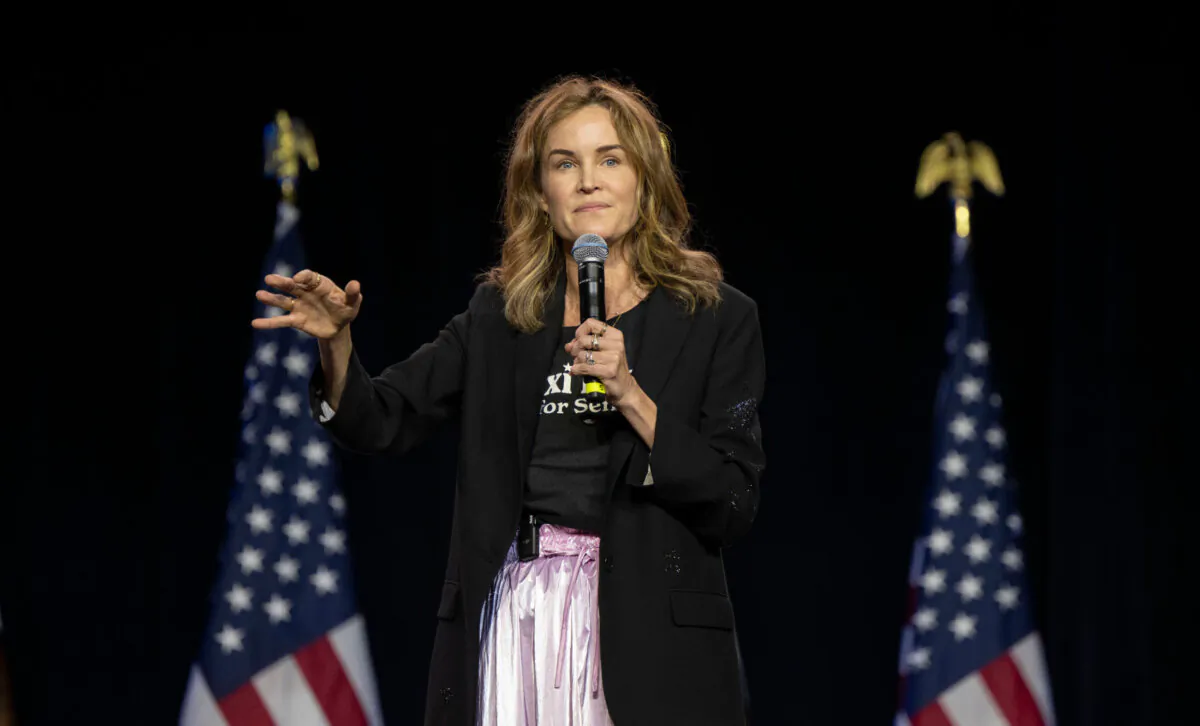 Senate candidate Lexi Reese, a former Google executive, speaks at the California Democratic Party Convention in Sacramento, Calif., on Nov. 18, 2023. (Lezlie Sterling/The Sacramento Bee via AP)