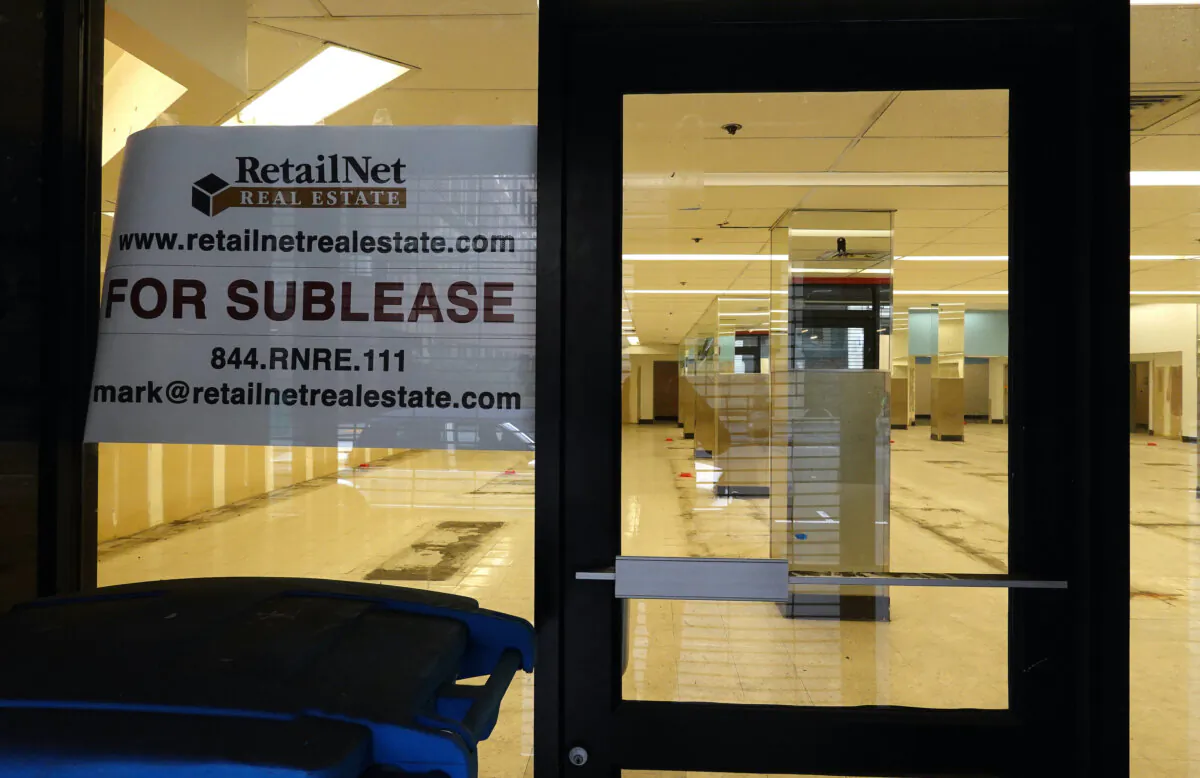 A sign is posted on the window of a retail space for lease on June 14, 2023 in San Francisco, California. (Photo by Justin Sullivan/Getty Images)