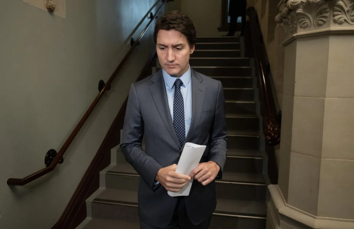 Prime Minister Justin Trudeau speaks with reporters before caucus, in Ottawa, on  Nov. 29, 2023. (The Canadian Press/Adrian Wyld)