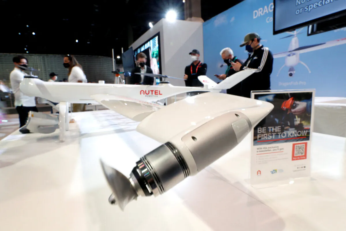 An Autel Robotics Dragonfish Pro drone, with an 18-mile range, is displayed during CES 2022 at the Las Vegas Convention Center in Las Vegas on Jan. 5, 2022. (Steve Marcus/Reuters)