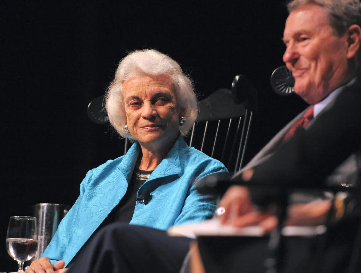 Former Supreme Court Justice Sandra Day O'Connor participates in the Responsibilities of Citizenship conversation before receiving the Colonial Williamsburg Foundation's highest accolade, the Churchill Bell, for citizenship in Williamsburg, Va., on April 30, 2011. (Leigh Vogel/Getty Images for Colonial Williamsburg)