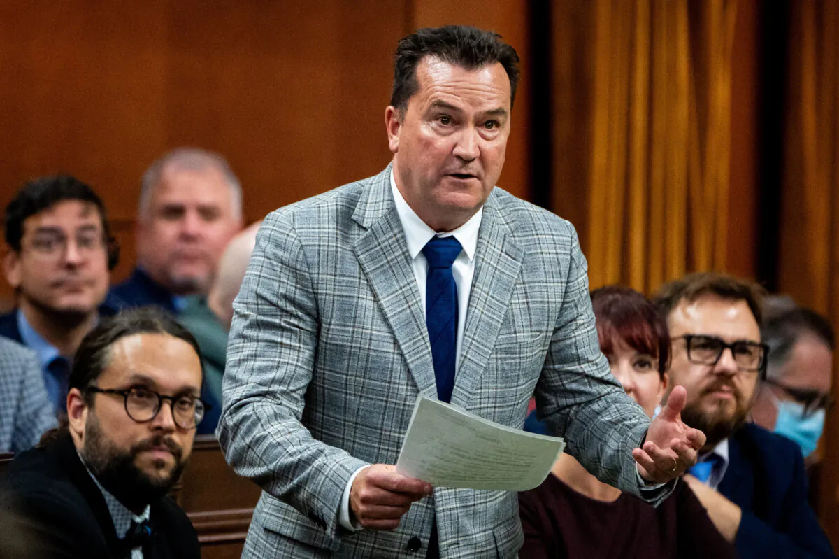 Bloc Quebecois MP and House leader of the Bloc Québécois Alain Therrien rises during Question Period on Parliament Hill in Ottawa, on Oct. 5, 2023. (Spencer Colby/The Canadian Press)