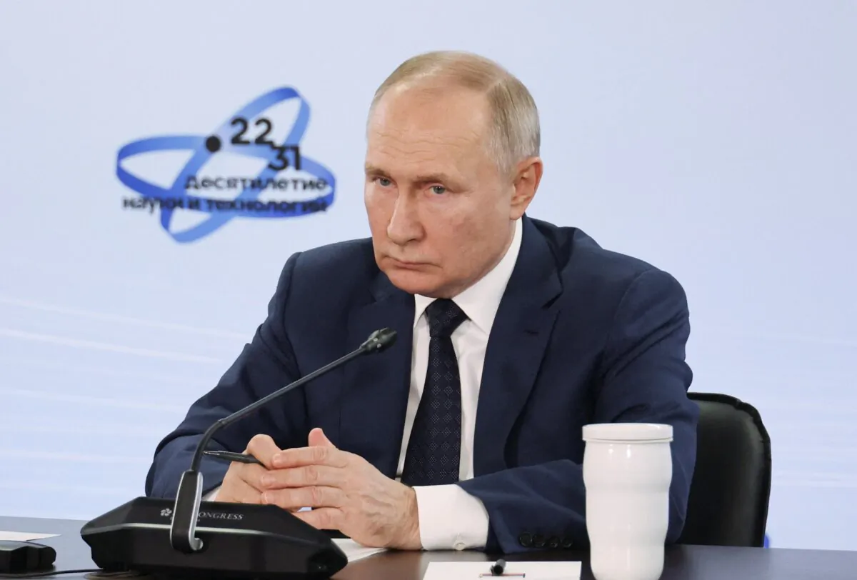 Russia's President Vladimir Putin meeting with young scientists at the Sirius Park of Science and Art in the southern Krasnodar region, Russia, on Nov. 29, 2023. (Mikhail Klimentyev/Pool/AFP via Getty Images)