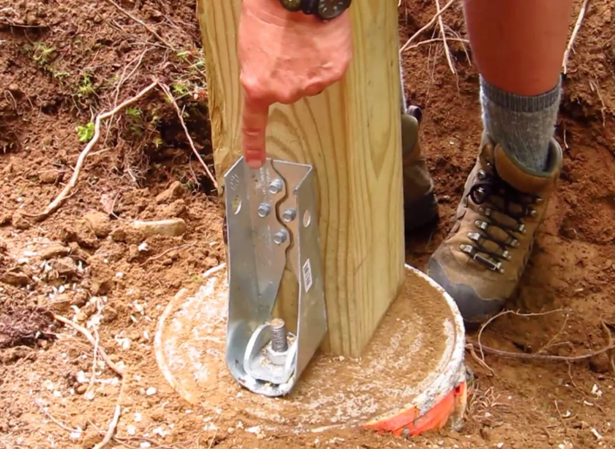 This is a hold-down anchor. You can use them to make a secure connection between a deck post and a concrete pier. They work well to secure a garden shed, preventing it from blowing away. (Tim Carter/Tribune Content Agency)
