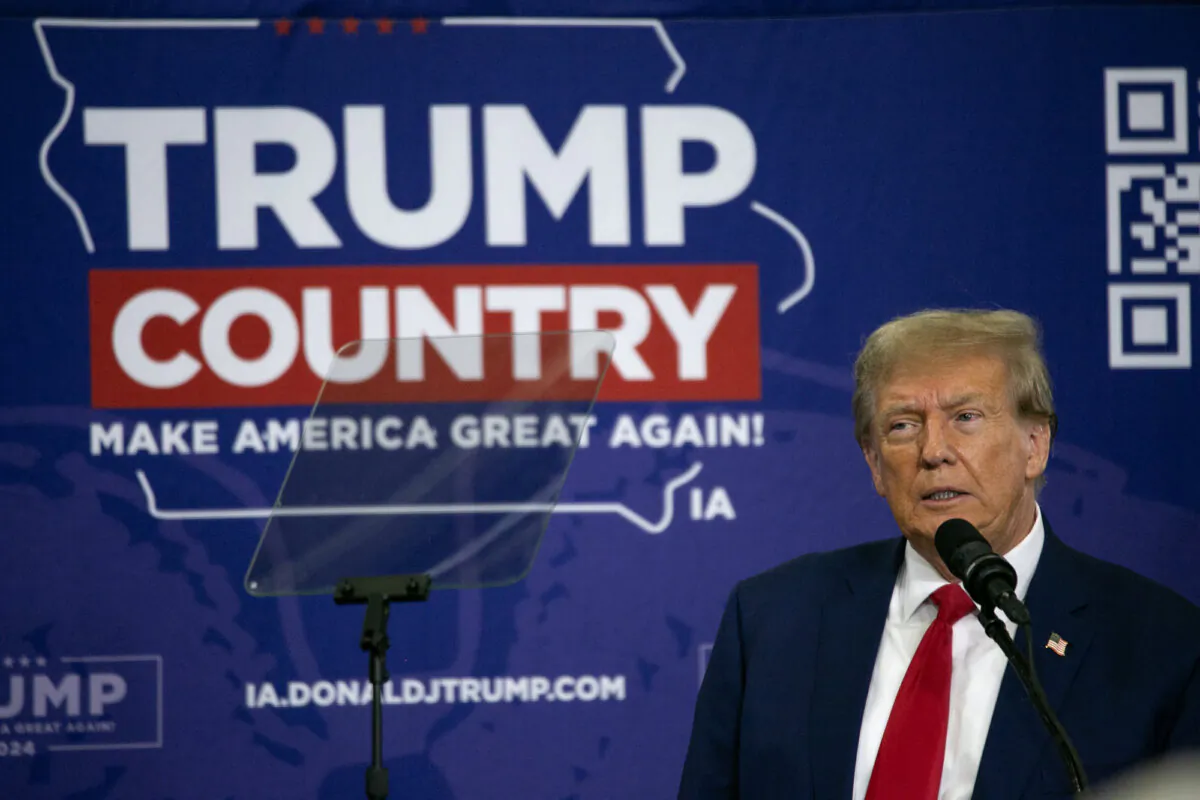Former President Donald Trump speaks to a crowd of supporters at Fort Dodge Senior High School in Fort Dodge, Iowa, on Nov. 18, 2023. (Jim Vondruska/Getty Images)