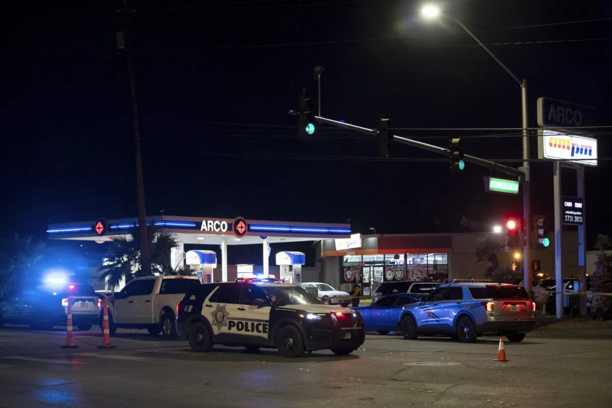 Metropolitan police investigate the scene of a shooting in Las Vegas on Dec. 1, 2023. (Ellen Schmidt/Las Vegas Review-Journal via AP)