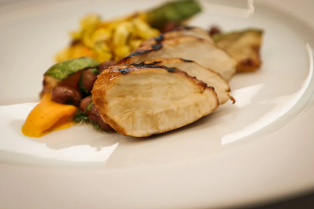 A dish made with Good Meat's cultivated chicken is displayed at the Eat Just office in Alameda, Calif., on July 27, 2023. (Justin Sullivan/Getty Images)