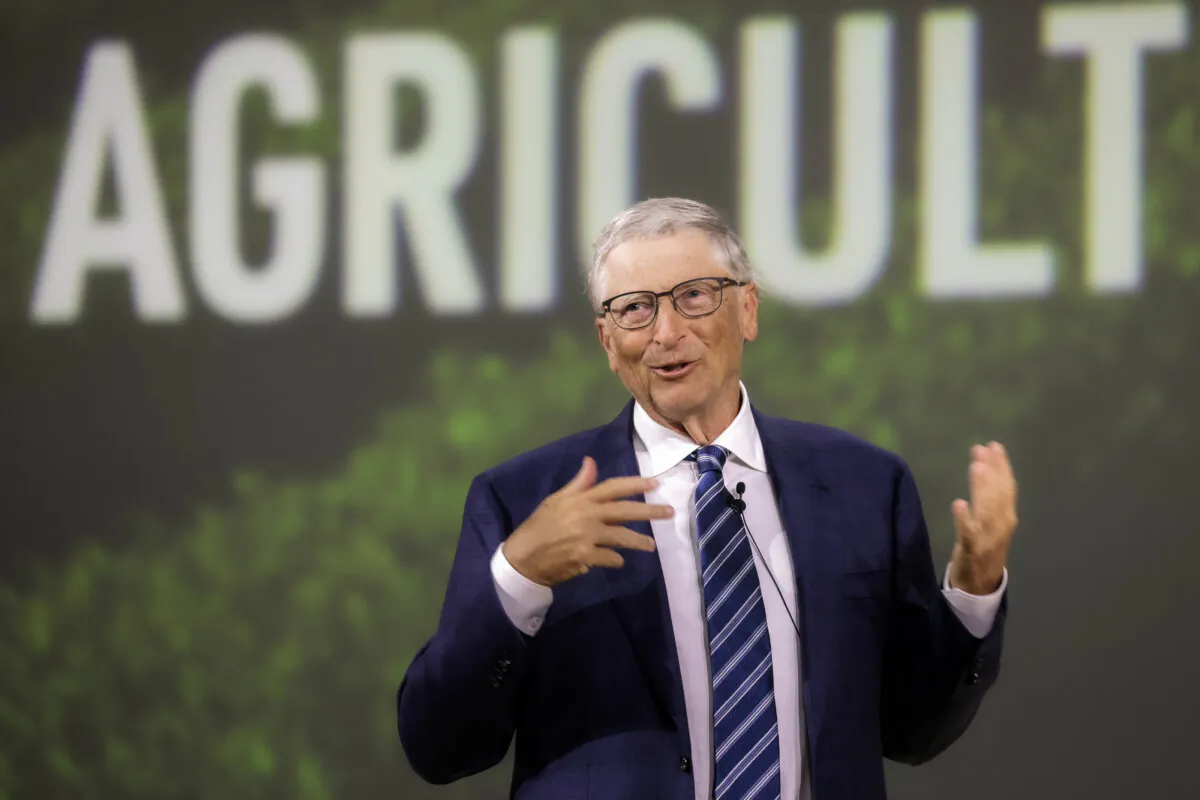Bill Gates speaks at an event called "Transforming Food Systems in the face of Climate Change" during the United Nations' Climate Change Conference in Dubai on Dec. 1, 2023. (Christophe Viseux / COP28 via Getty Images)