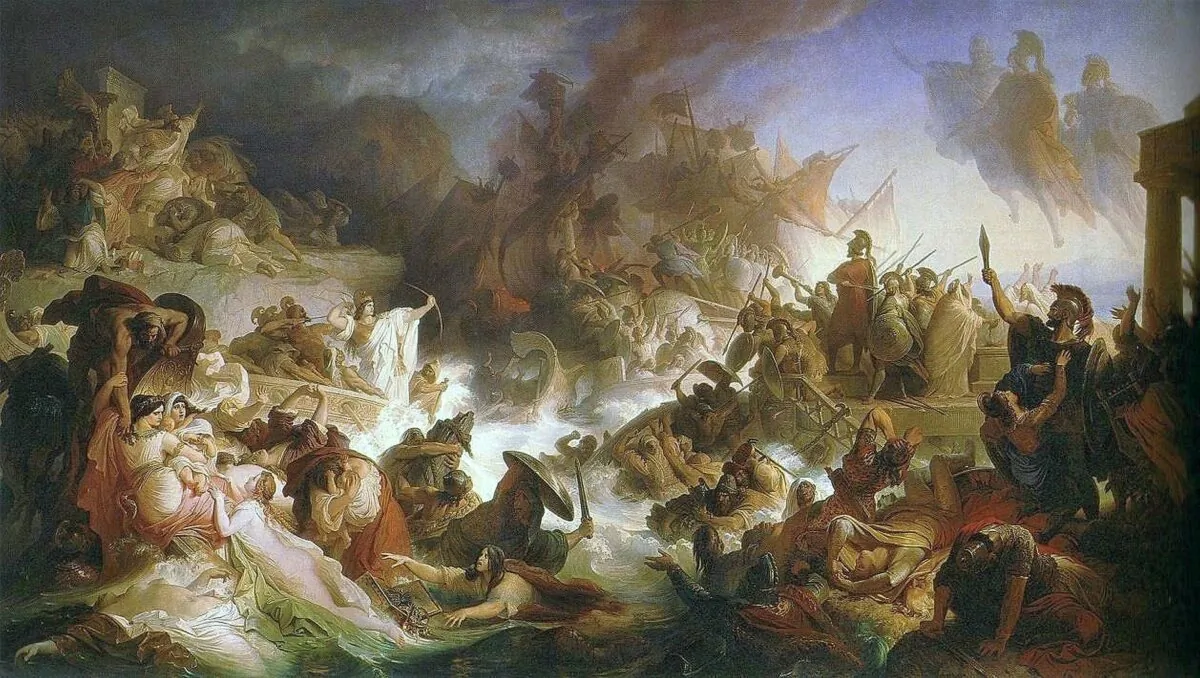 Battle of Salamis, 1868, by Wilhelm von Kaulbach. (Public Domain)