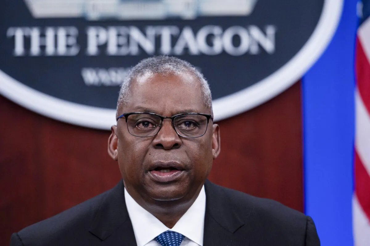Secretary of Defense Lloyd Austin makes remarks at a virtual Ukraine Defense Contact Group (UDCG) meeting, at the Pentagon in Washington, on Nov. 22, 2023. (Cliff Owen/AP Photo)