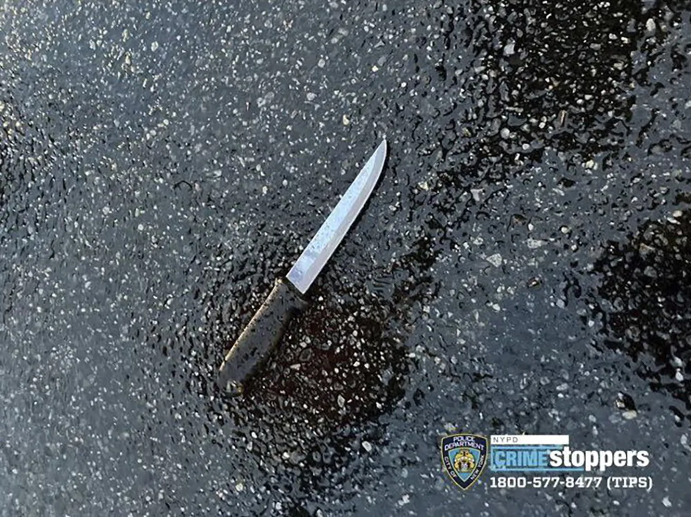 A knife recovered at a crime scene in the far Rockaway section of the Queens borough of New York on Dec. 3, 2023. (NYPD via AP)