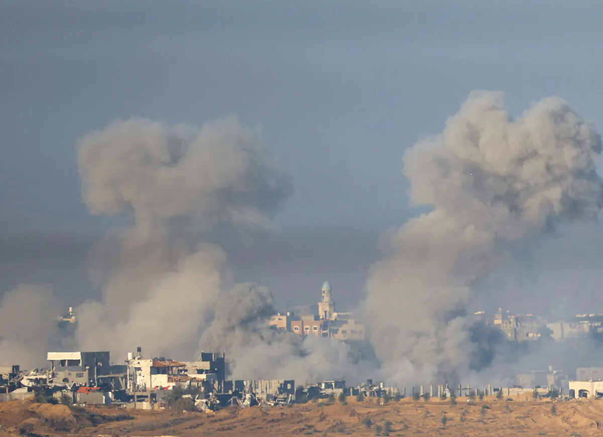 Smoke from an explosion rises in Gaza, as seen from southern Israel, on Dec. 3, 2023. (Alexander Ermochenko/Reuters)