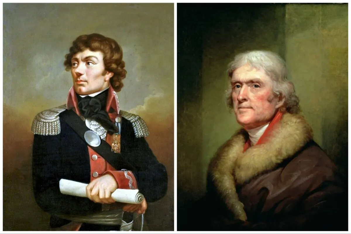 (L) A portrait of Tadeusz Kosciuszko, after 1807, by Karl G Schweikart. National Museum of Warsaw. Thomas Jefferson in an official portrait painted by Rembrandt Peale. (Public Domain)