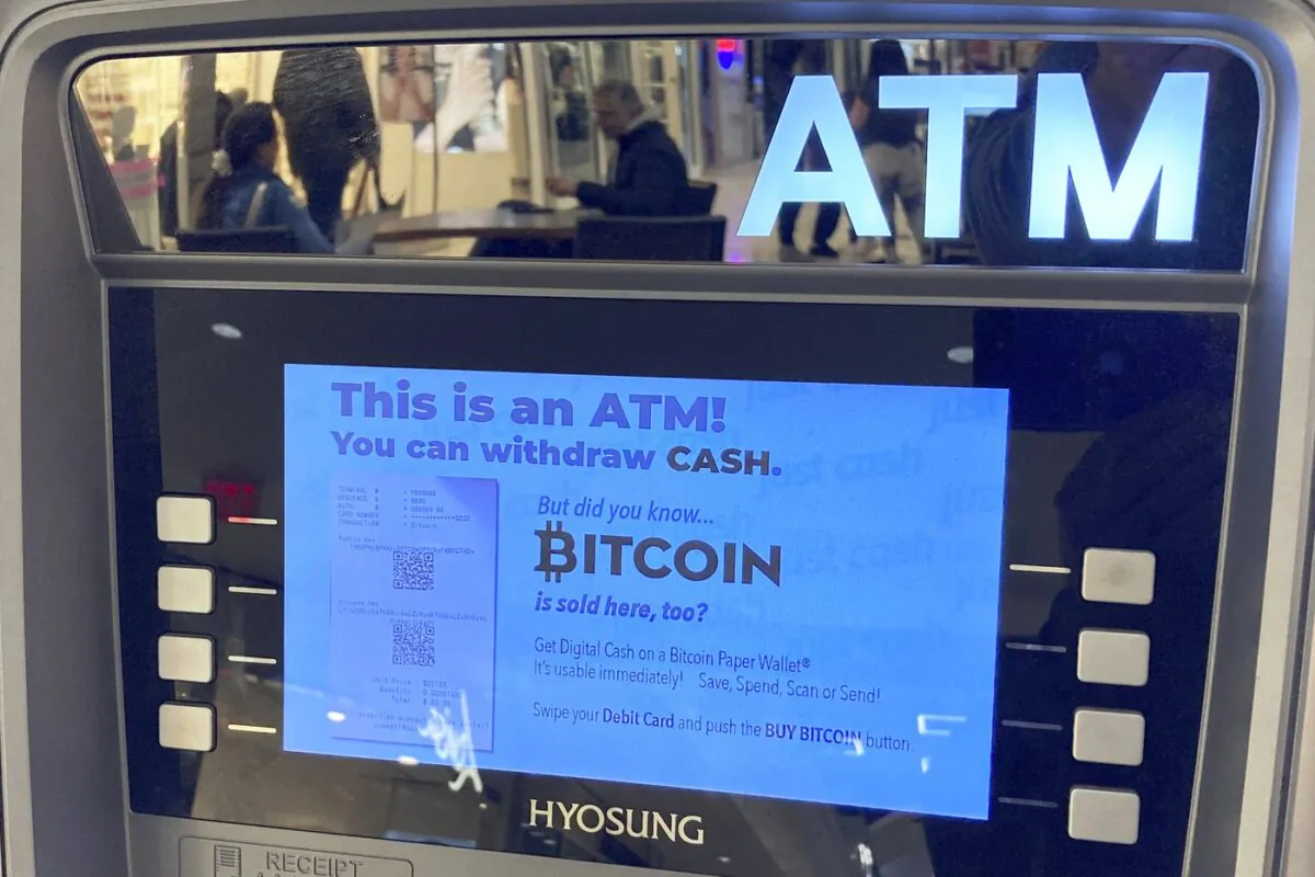 Bitcoin is for sale at an Automated Teller Machine at the Westfield Garden State Plaza shopping mall in Paramus, New Jersey, on Mar. 13, 2023. (The Canadian Press/AP-Ted Shaffrey)