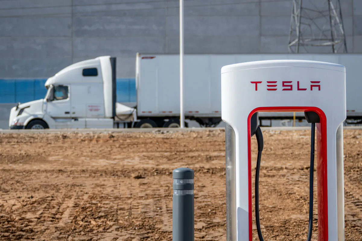 A charging station at the Tesla Corporate Headquarters in Travis County, Texas, on Jan. 3, 2023. (Brandon Bell/Getty Images)