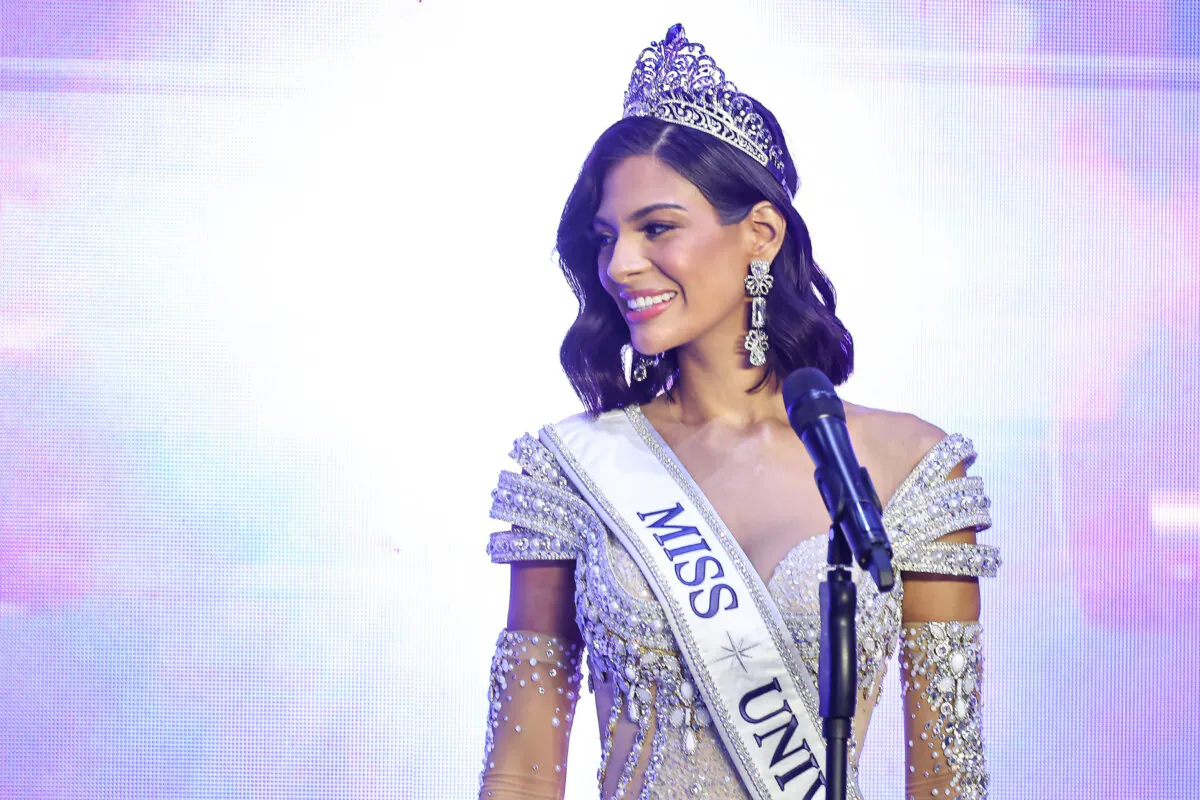 Newly elected Miss Universe 2023 Sheynnis Palacio of Nicaragua speaks during a press conference after the 72nd Miss Universe Competition at Gimnasio Nacional José Adolfo Pineda in San Salvador, El Salvador, on Nov. 18, 2023. (Hector Vivas/Getty Images)
