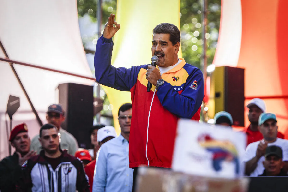 Venezuela's President Nicolas Maduro speaks during the closing campaign ahead the referendum for the defense of the Essequibo territory in Caracas, Venezuela, on Dec. 1, 2023. (Pedro Rances Mattey/AFP via Getty Images)