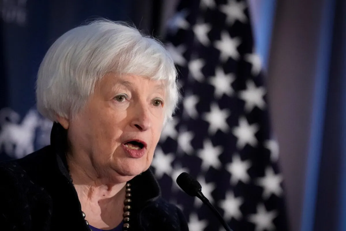 U.S. Treasury Secretary Janet Yellen speaks at an Asia Society Policy Institute event at the Mayflower Hotel in Washington, on Nov. 2, 2023. (Drew Angerer/Getty Images)