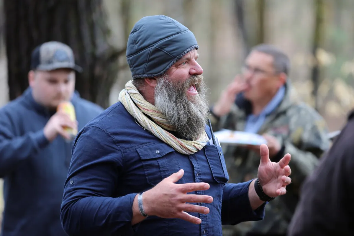 Daniel Banyai, the owner of Slate Ridge, speaks to supporters, in West Pawlet, Vt., on April 17, 2021. (Wilson Ring/AP Photo)