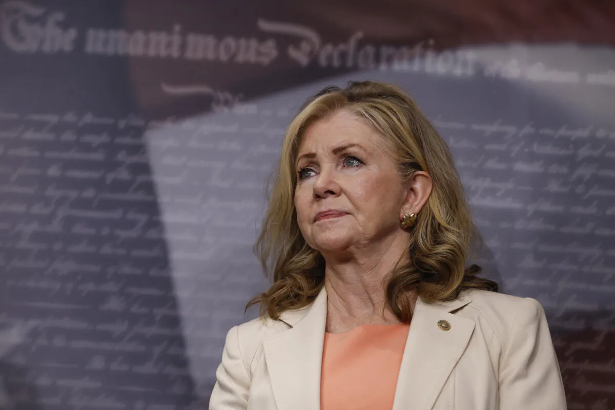 Sen. Marsha Blackburn (R-Tenn.) at a news conference on the Supreme Court at the U.S. Capitol Building in Washington on July 19, 2023. (Anna Moneymaker/Getty Images)