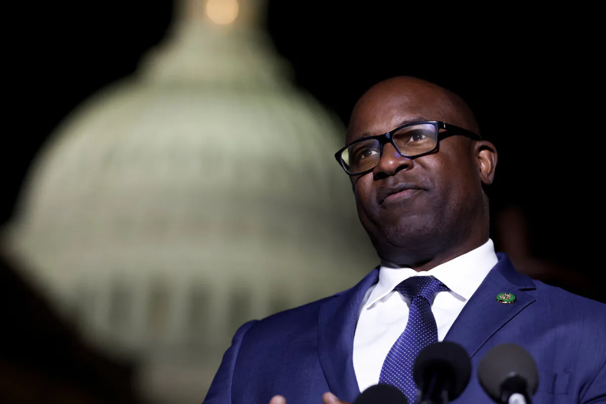 Rep. Jamaal Bowman (D-N.Y.) speaks at a press conference calling for a ceasefire in Gaza outside the U.S. Capitol building in Washington on Nov. 13, 2023. (Anna Moneymaker/Getty Images)