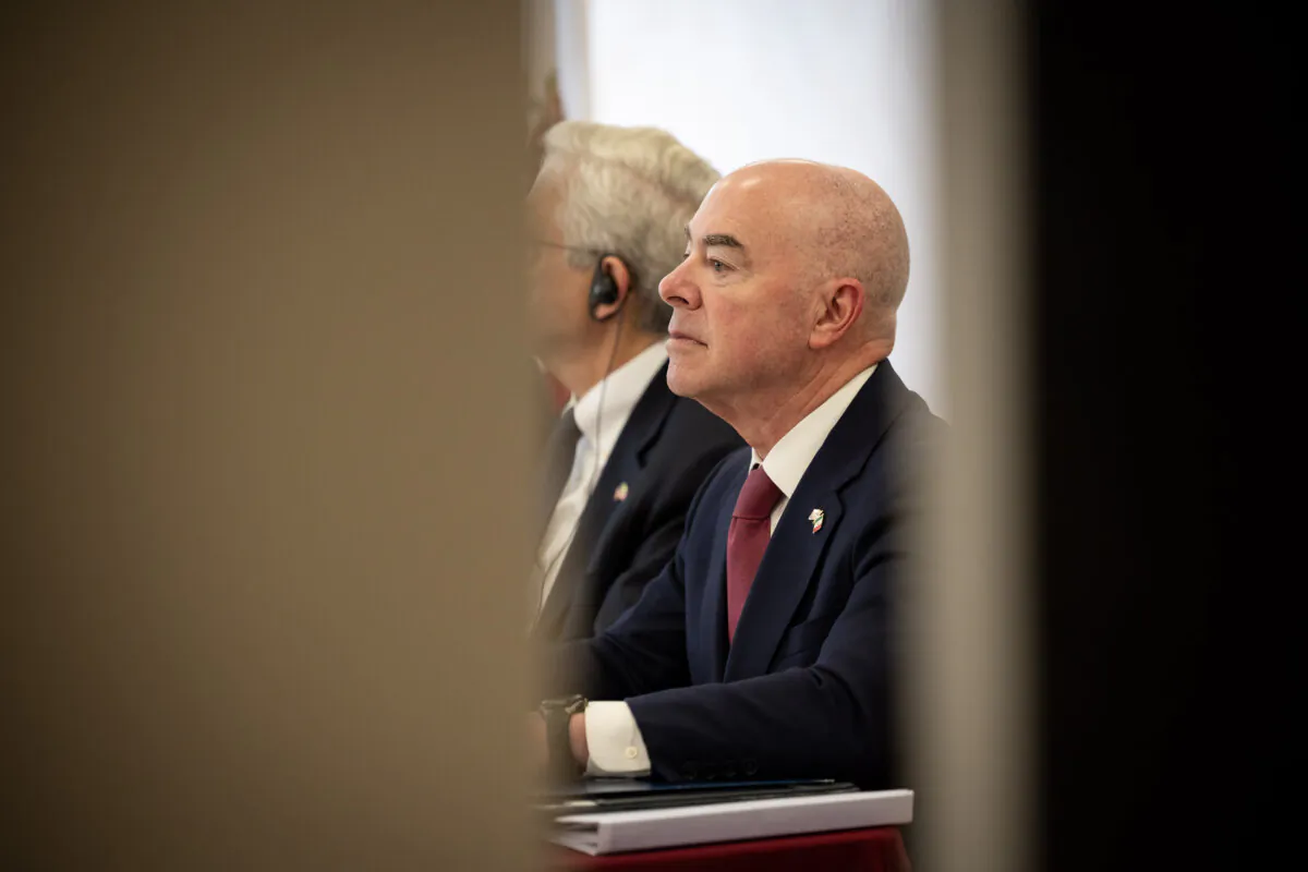 Homeland Security Secretary Alejandro Mayorkas participates in the third meeting of the U.S.–Mexico High-Level Security Dialogue hosted by the Government of Mexico, in Mexico City on Oct. 5, 2023. (Sydney Phoenix/Department of Homeland Security, Public Domain)