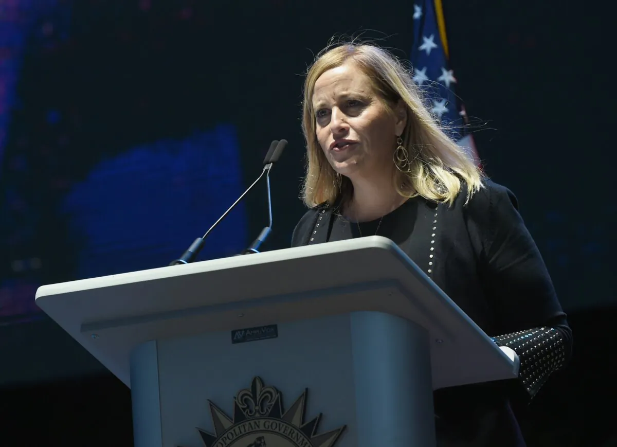 Nashville Mayor Megan Barry addresses the crowd during Nashville Candelight Vigil For Las Vegas at Ascend Amphitheater in Nashville, Tenn., on Oct. 2, 2017. (Rick Diamond/Getty Images)