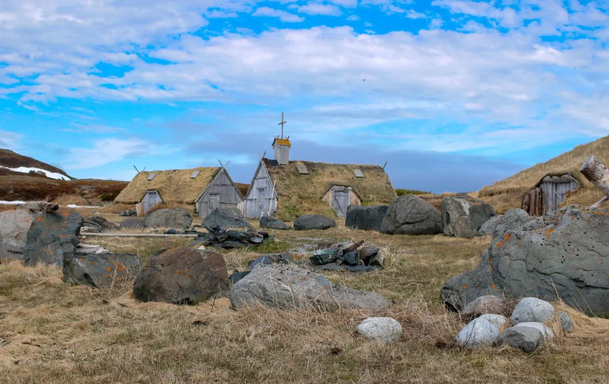 L'Anse aux Meadows National Historic Site in Newfoundland, which features archaeological remains of Viking encampments and a reconstructed base camp. (mynewturtle/Shutterstock)