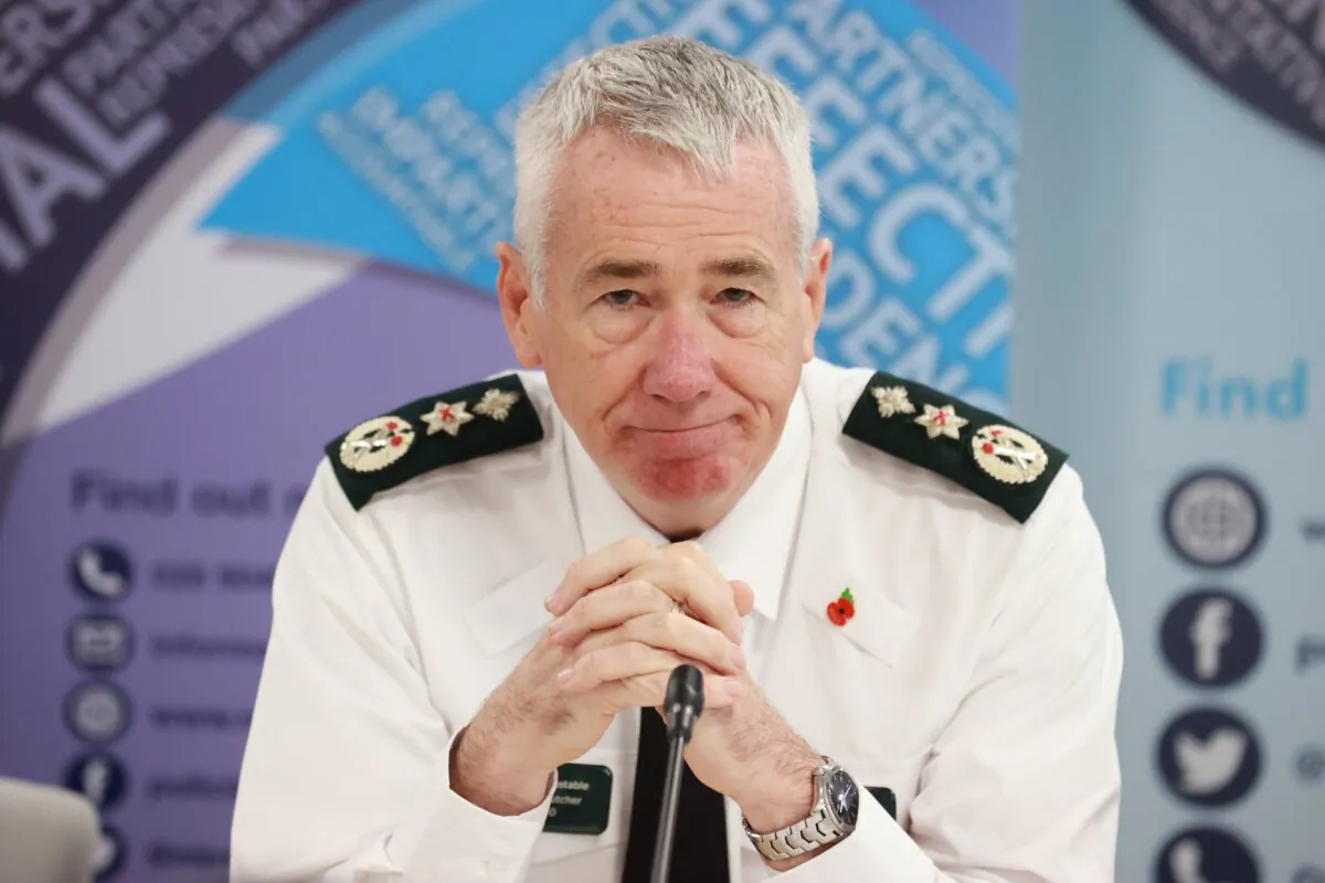 Jon Boutcher, chief constable of the Police Service of Northern  Ireland, on Nov. 2, 2023. (Liam McBurney/PA Wire)