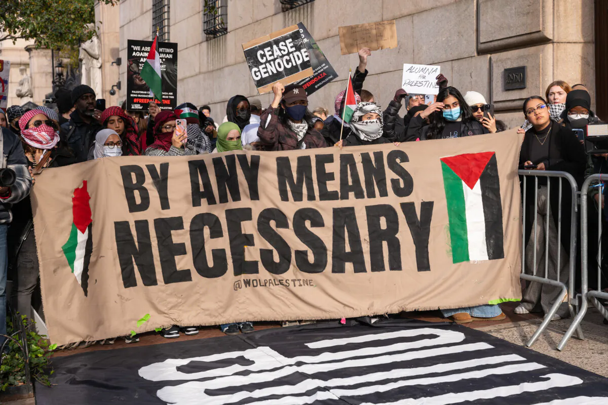 Students participate in a protest in support of Palestine and for free speech outside of the Columbia University campus in New York City on Nov. 15, 2023. (Spencer Platt/Getty Images/Tribune Content Agency)