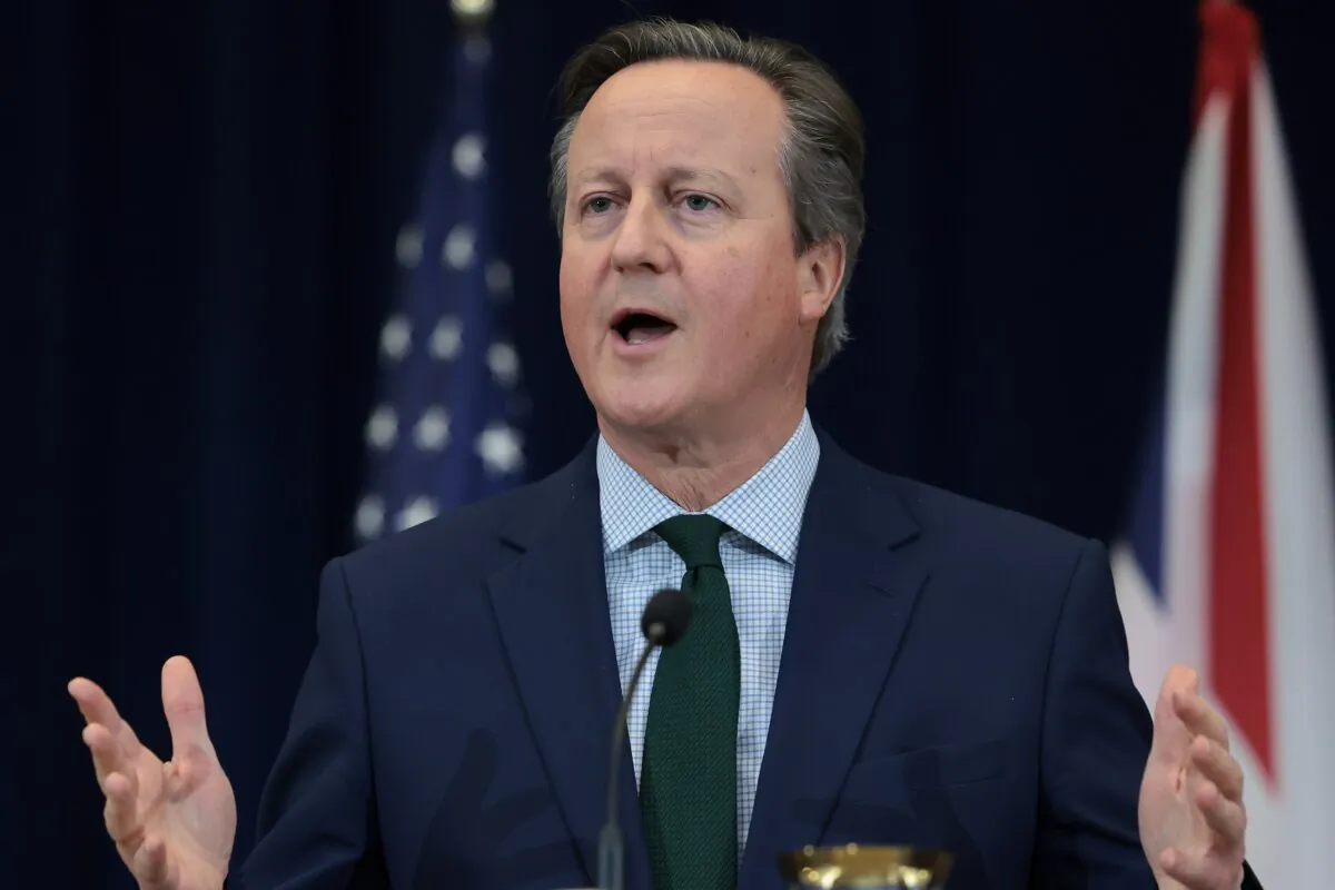 British Foreign Secretary David Cameron answers questions during a press conference with U.S. Secretary of State Antony Blinken at the State Department in Washington on Dec. 7, 2023. (Win McNamee/Getty Images)