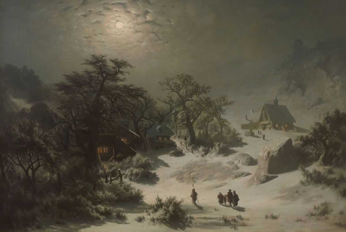 "Winter Night," 1857, by 
Adolf Kosárek. (Ablakok/CC BY-SA 4.0 DEED)