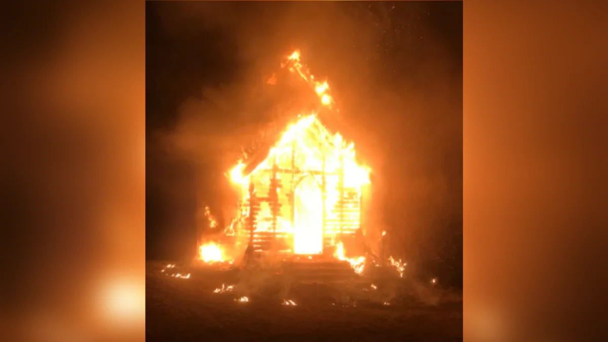 Alberta RCMP are called to a fire at the Glenrreagh Church in Barrhead County, Alta., on Dec. 7, 2023. (Courtesy of Alberta RCMP)