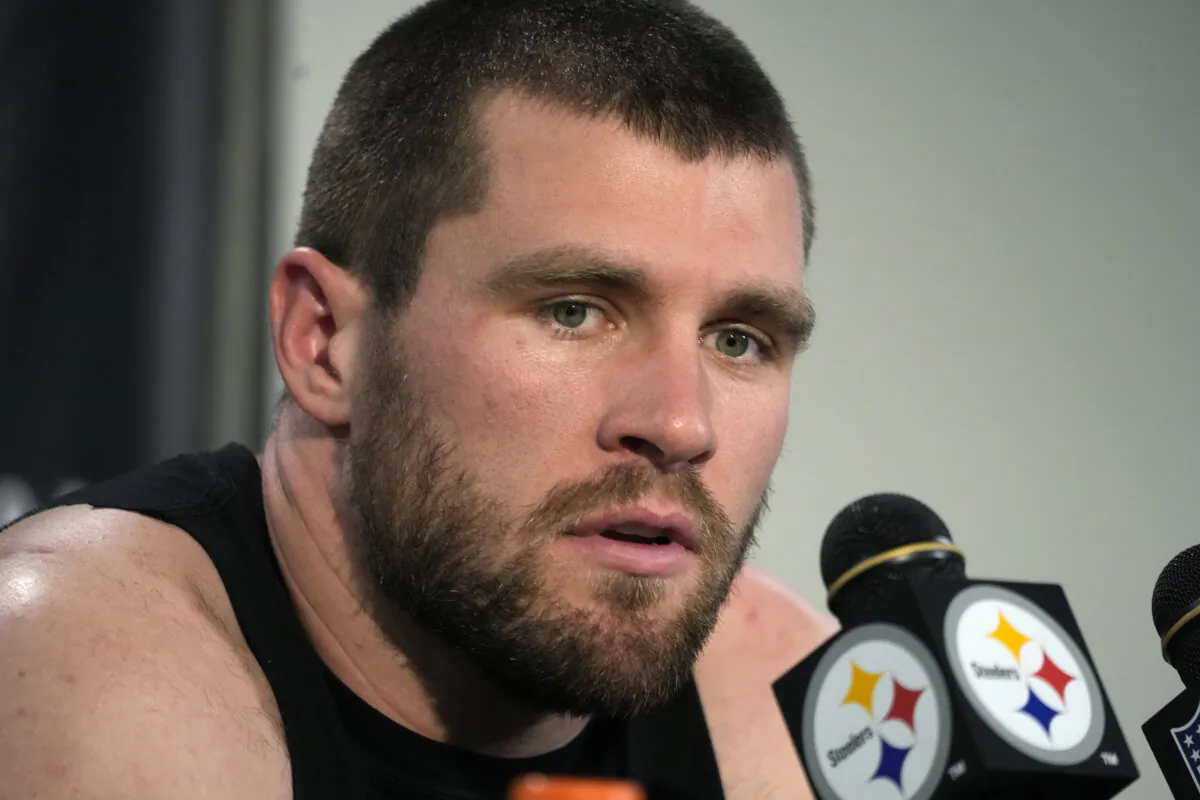 Pittsburgh Steelers linebacker T.J. Watt speaks during a press conference after an NFL football game against the Arizona Cardinals in Pittsburgh on Dec. 3, 2023. (Gene J. Puskar/AP Photo)