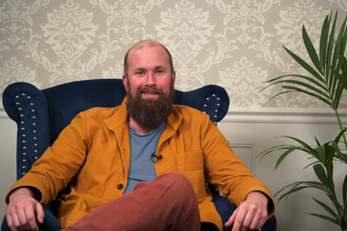 David Shipley, a former prisoner and prison reform campaigner, being interviewed in central London on Nov. 29, 2023. (NTD/The Epoch Times)