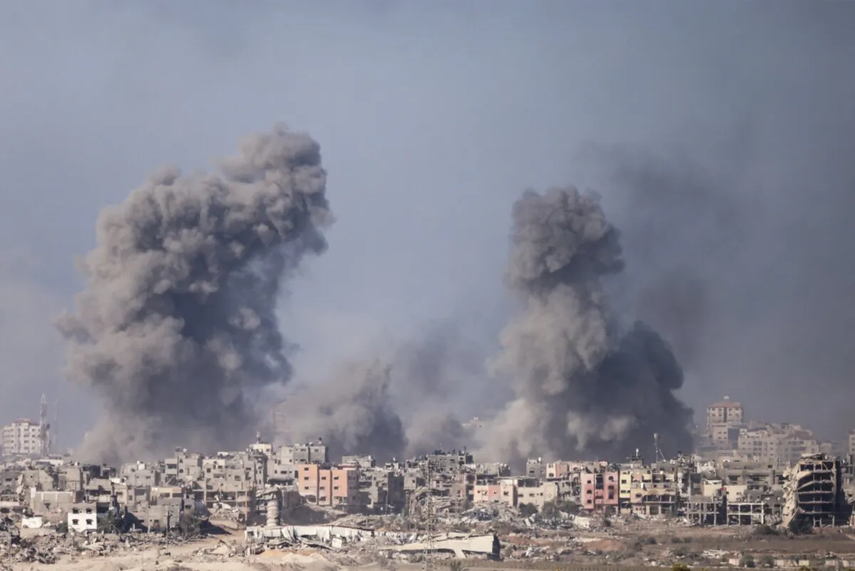 Smoke billows in southern Israel near the border with the Gaza Strip on Dec. 11, 2023, during Israeli bombardment on northern Gaza amid continuing battles between Israel and the terrorist group Hamas. (Menahem Kahana/AFP via Getty Images)