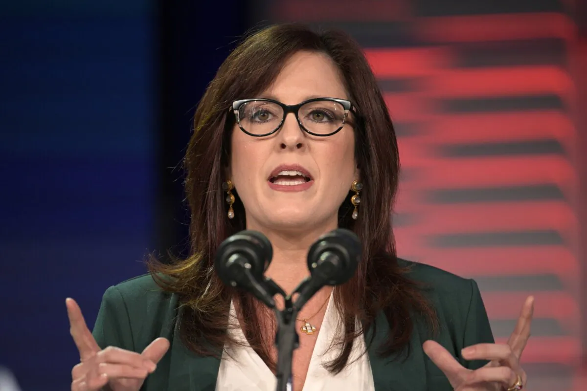 Moms for Liberty founder Tiffany Justice speaks at the Republican Party of Florida Freedom Summit, in Kissimmee, Fla., on Nov. 4, 2023. (AP Photo/Phelan M. Ebenhack)