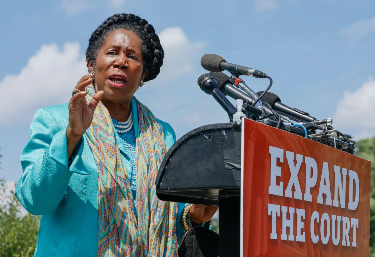 Rep. Sheila Jackson Lee (D-Texas) speaks at a press conference calling for the expansion of the Supreme Court in Washington on July 18, 2022. (Jemal Countess/Getty Images for Take Back the Court Action Fund)
