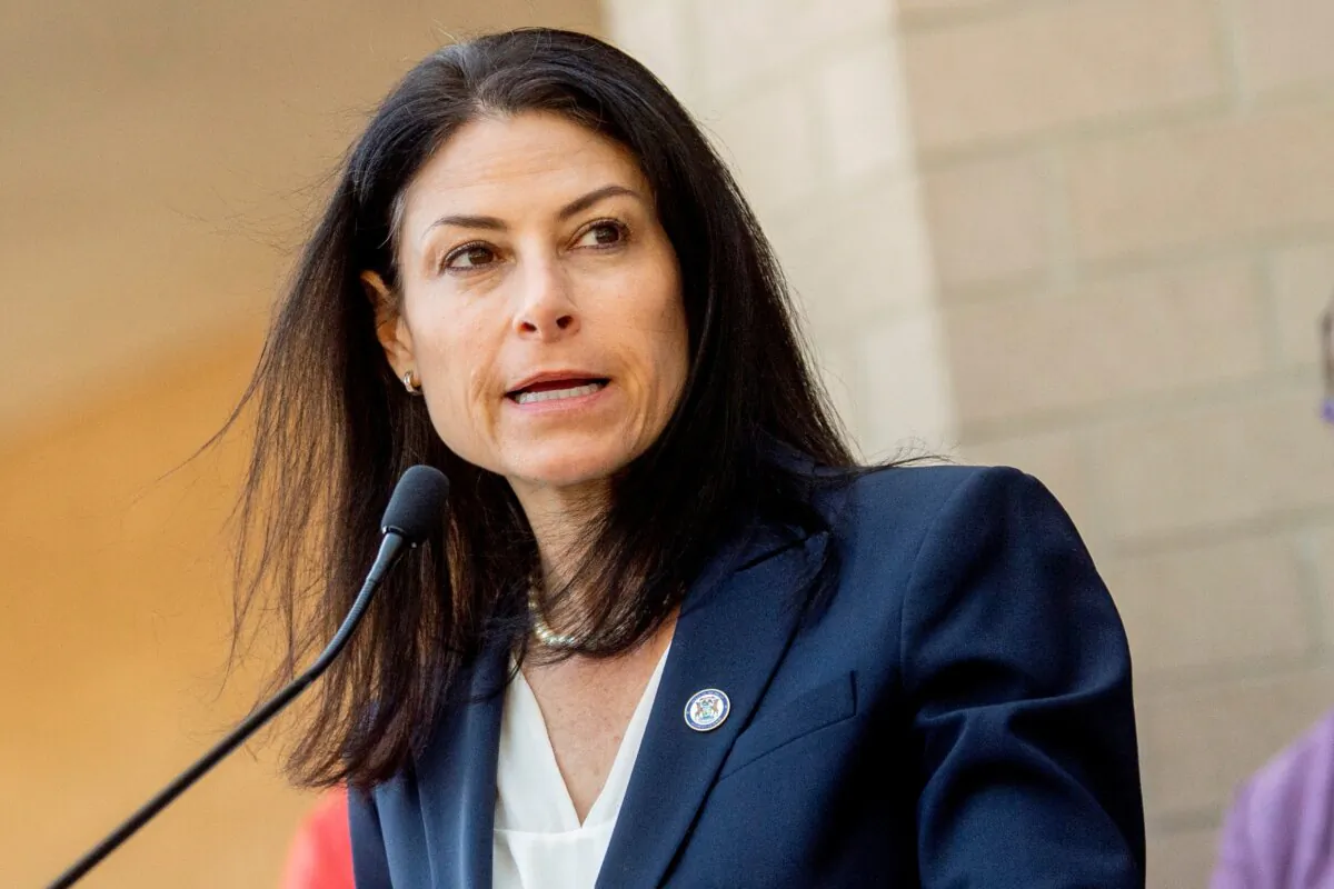 Michigan Attorney General Dana Nessel speaks during a news conference, outside of the Genesee County Sheriff's Office in Flint, Mich., on Sept. 19, 2022. (Jake May/The Flint Journal via AP)